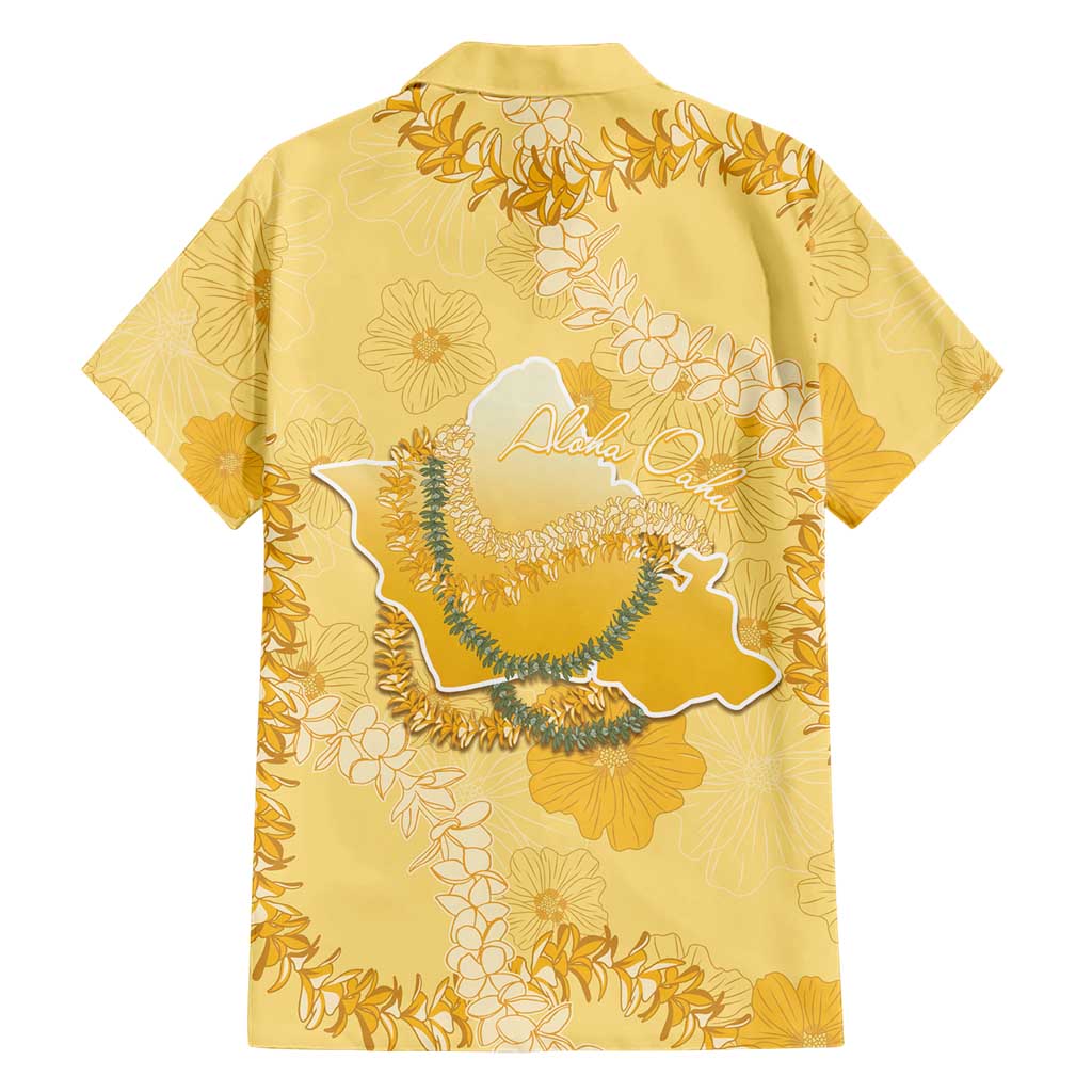 Hawaii Oahu Island Flowers Lei Family Matching Off The Shoulder Long Sleeve Dress and Hawaiian Shirt Yellow Ilima Mix Plumeria LT7 - Polynesian Pride