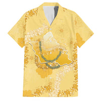 Hawaii Oahu Island Flowers Lei Family Matching Off Shoulder Maxi Dress and Hawaiian Shirt Yellow Ilima Mix Plumeria LT7 Dad's Shirt - Short Sleeve Yellow - Polynesian Pride