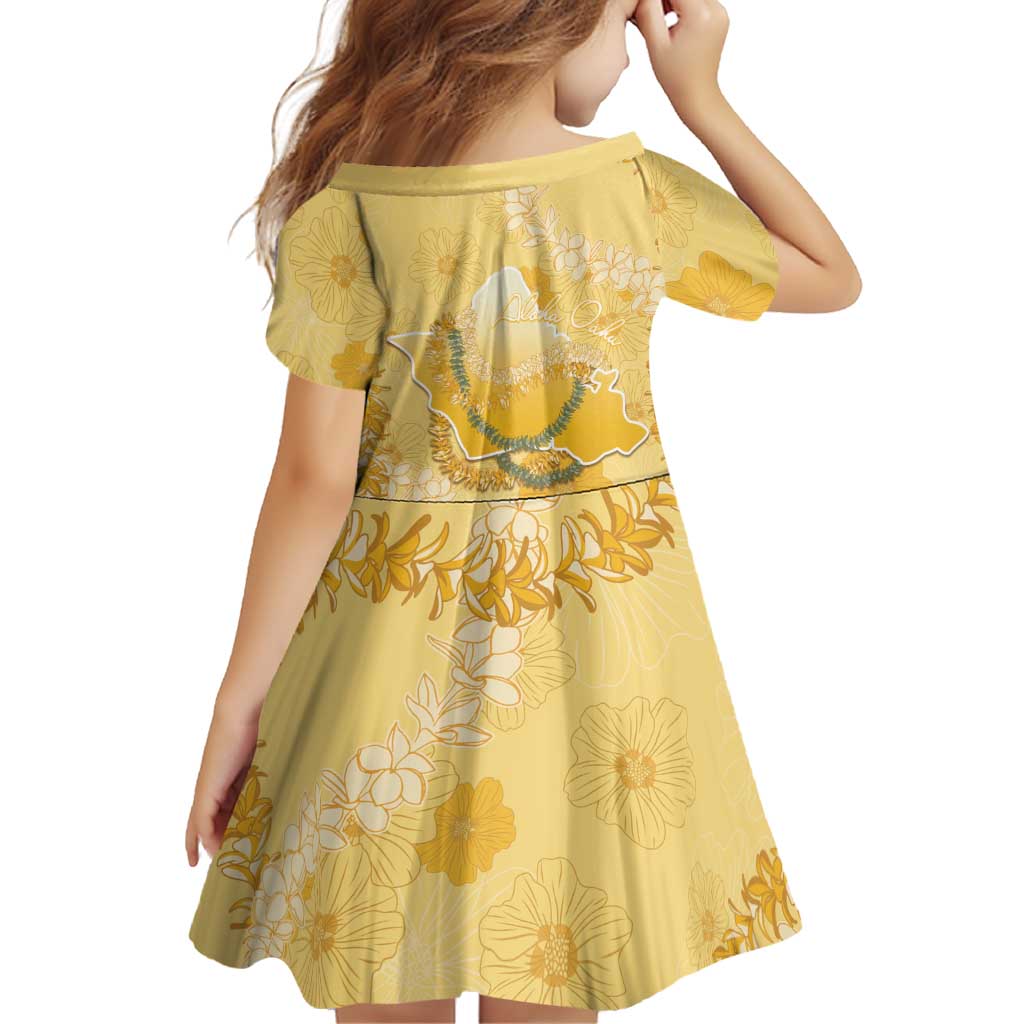 Hawaii Oahu Island Flowers Lei Family Matching Short Sleeve Bodycon Dress and Hawaiian Shirt Yellow Ilima Mix Plumeria LT7 - Polynesian Pride