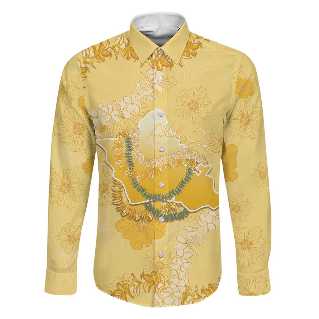 Hawaii Oahu Island Flowers Lei Family Matching Short Sleeve Bodycon Dress and Hawaiian Shirt Yellow Ilima Mix Plumeria LT7 Dad's Shirt - Long Sleeve Yellow - Polynesian Pride