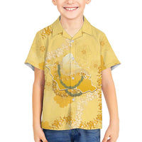 Hawaii Oahu Island Flowers Lei Family Matching Summer Maxi Dress and Hawaiian Shirt Yellow Ilima Mix Plumeria LT7 Son's Shirt Yellow - Polynesian Pride