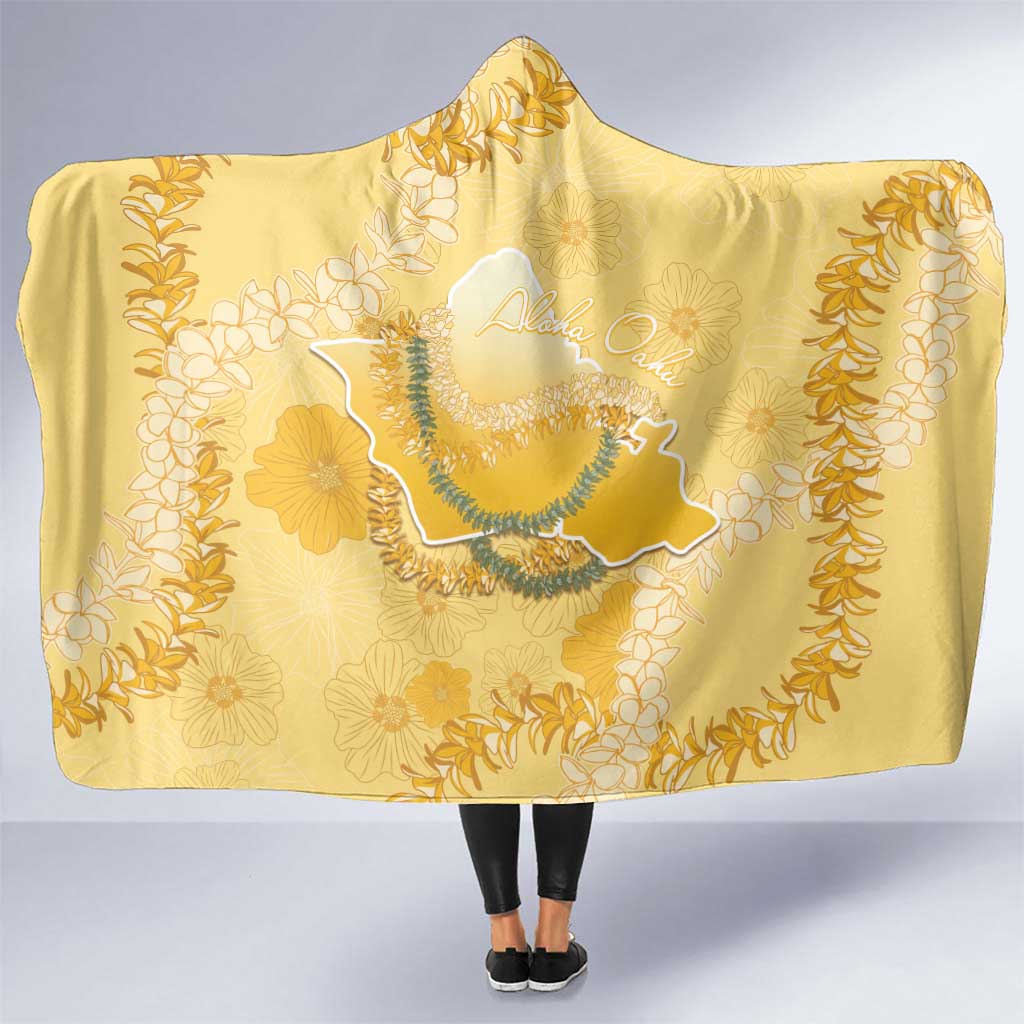 Hawaii Oahu Island Flowers Lei Hooded Blanket Yellow Ilima Mix Plumeria LT7 One Size Yellow - Polynesian Pride