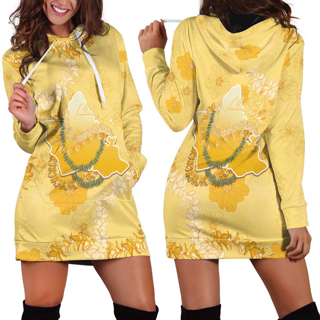 Hawaii Oahu Island Flowers Lei Hoodie Dress Yellow Ilima Mix Plumeria