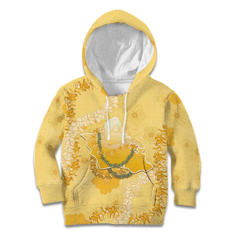 Hawaii Oahu Island Flowers Lei Kid Hoodie Yellow Ilima Mix Plumeria LT7 Hoodie Yellow - Polynesian Pride