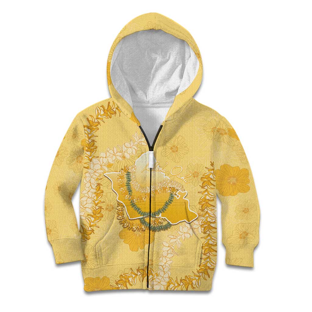 Hawaii Oahu Island Flowers Lei Kid Hoodie Yellow Ilima Mix Plumeria LT7 Zip Hoodie Yellow - Polynesian Pride