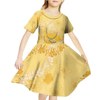 Hawaii Oahu Island Flowers Lei Kid Short Sleeve Dress Yellow Ilima Mix Plumeria LT7 - Polynesian Pride