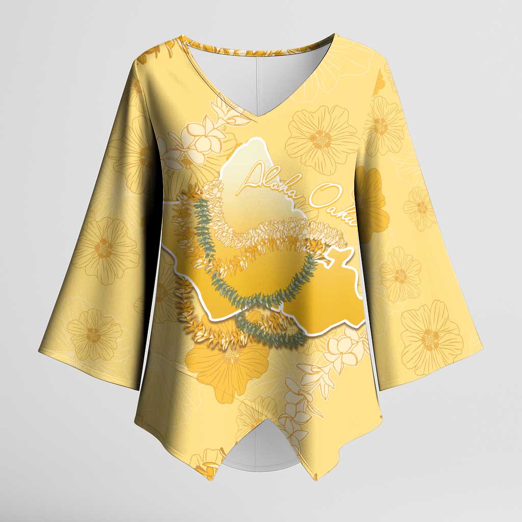 Hawaii Oahu Island Flowers Lei Kimono Sleeve Blouse Yellow Ilima Mix Plumeria LT7 Female Yellow - Polynesian Pride