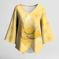 Hawaii Oahu Island Flowers Lei Kimono Sleeve Blouse Yellow Ilima Mix Plumeria LT7 Female Yellow - Polynesian Pride