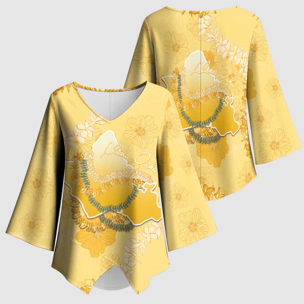 Hawaii Oahu Island Flowers Lei Kimono Sleeve Blouse Yellow Ilima Mix Plumeria LT7 - Polynesian Pride