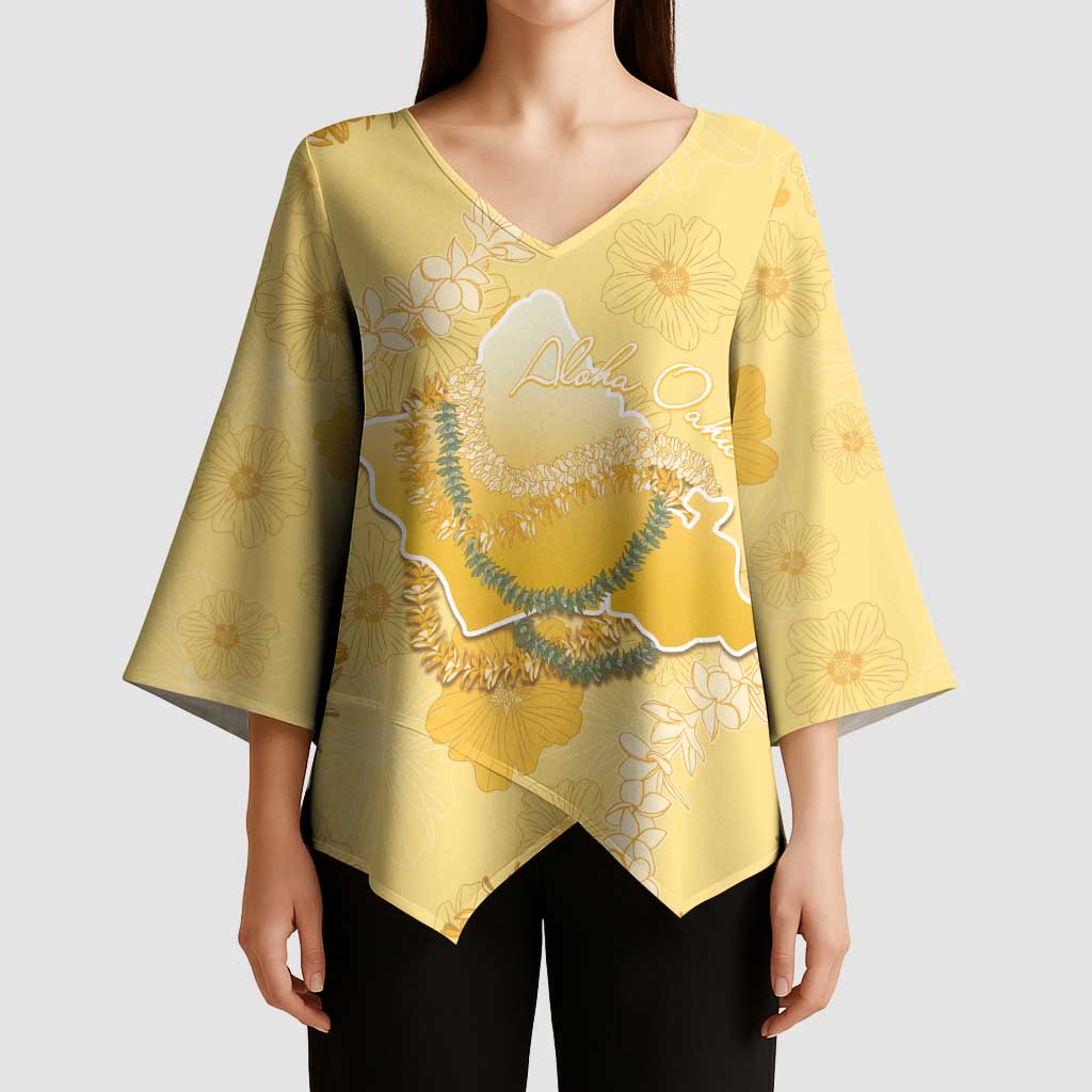 Hawaii Oahu Island Flowers Lei Kimono Sleeve Blouse Yellow Ilima Mix Plumeria LT7 - Polynesian Pride