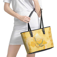 Hawaii Oahu Island Flowers Lei Leather Tote Bag Yellow Ilima Mix Plumeria LT7 - Polynesian Pride