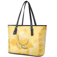 Hawaii Oahu Island Flowers Lei Leather Tote Bag Yellow Ilima Mix Plumeria LT7 - Polynesian Pride