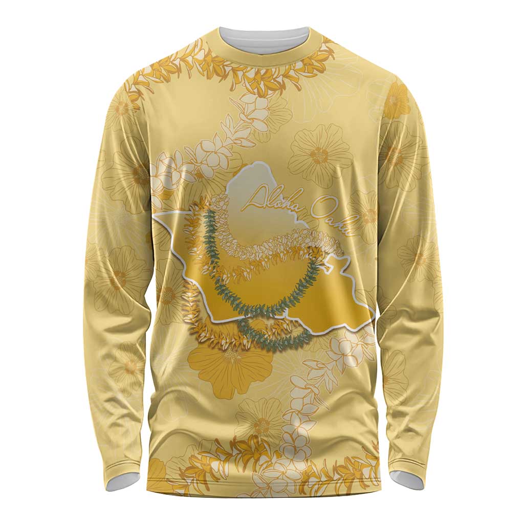 Hawaii Oahu Island Flowers Lei Long Sleeve Shirt Yellow Ilima Mix Plumeria LT7 Unisex Yellow - Polynesian Pride