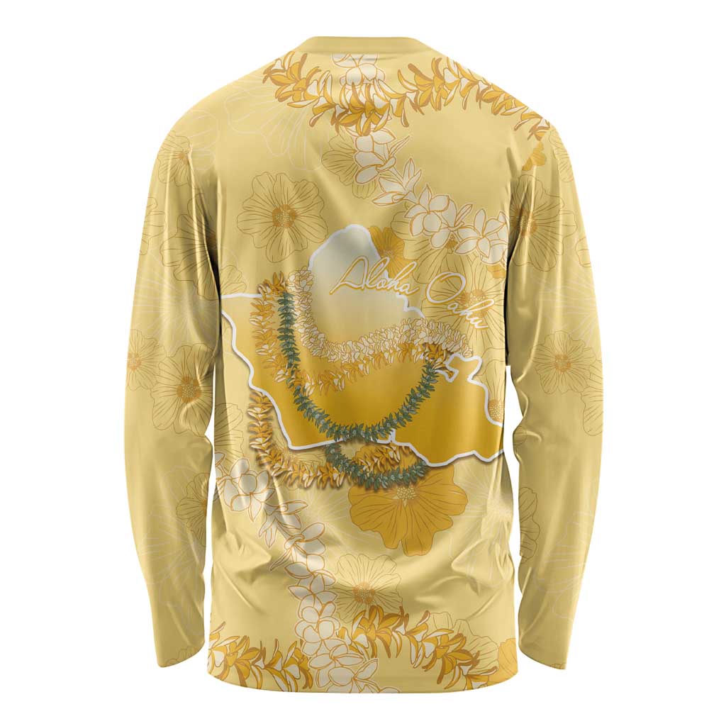 Hawaii Oahu Island Flowers Lei Long Sleeve Shirt Yellow Ilima Mix Plumeria LT7 - Polynesian Pride