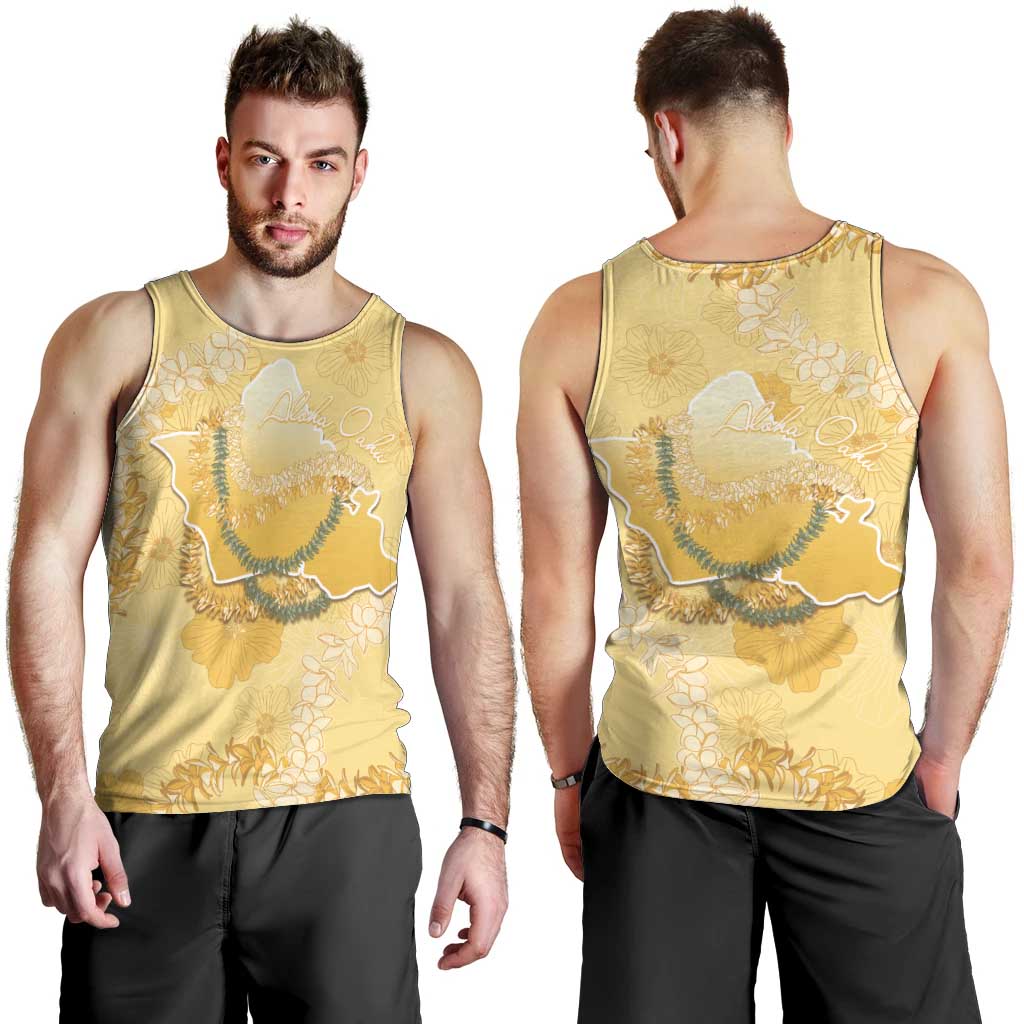 Hawaii Oahu Island Flowers Lei Men Tank Top Yellow Ilima Mix Plumeria LT7 - Polynesian Pride