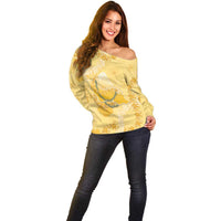 Hawaii Oahu Island Flowers Lei Off Shoulder Sweater Yellow Ilima Mix Plumeria