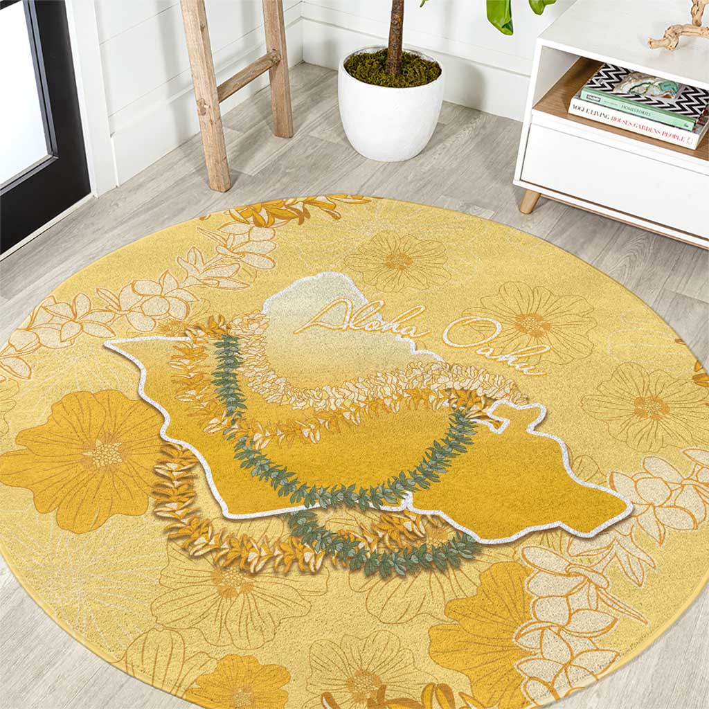 Hawaii Oahu Island Flowers Lei Round Carpet Yellow Ilima Mix Plumeria LT7 Yellow - Polynesian Pride