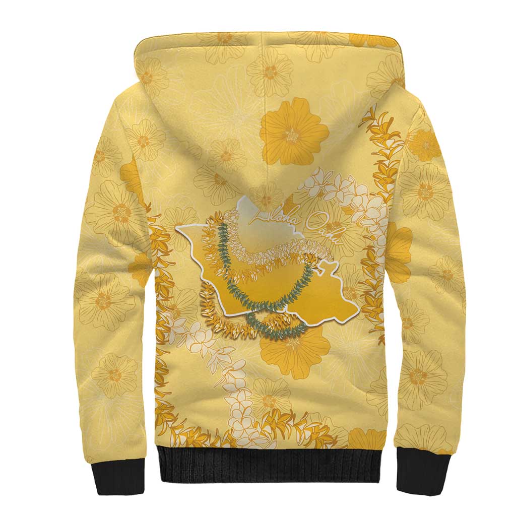 Hawaii Oahu Island Flowers Lei Sherpa Hoodie Yellow Ilima Mix Plumeria LT7 - Polynesian Pride
