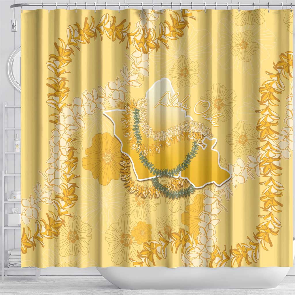 Hawaii Oahu Island Flowers Lei Shower Curtain Yellow Ilima Mix Plumeria LT7 - Polynesian Pride