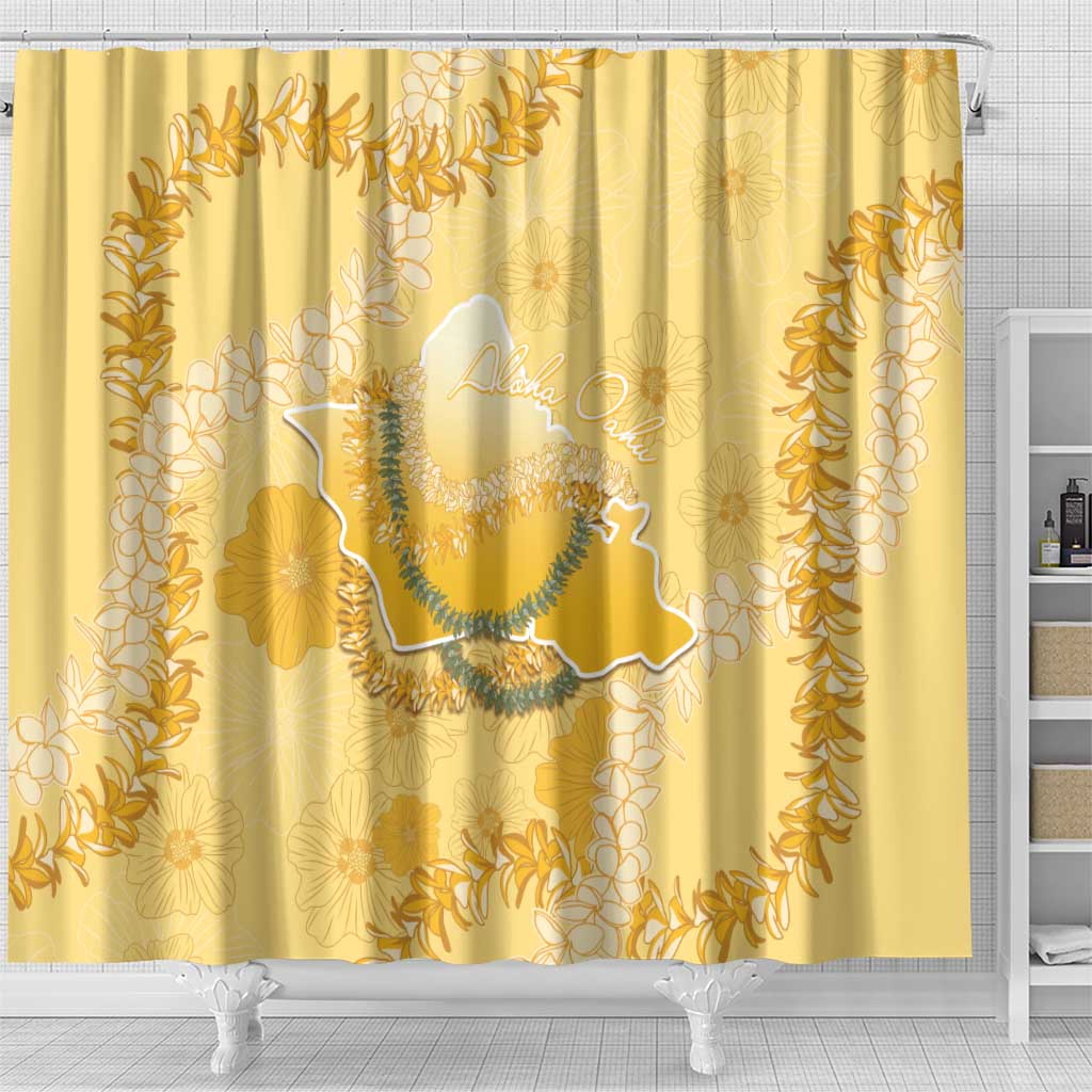 Hawaii Oahu Island Flowers Lei Shower Curtain Yellow Ilima Mix Plumeria LT7 - Polynesian Pride