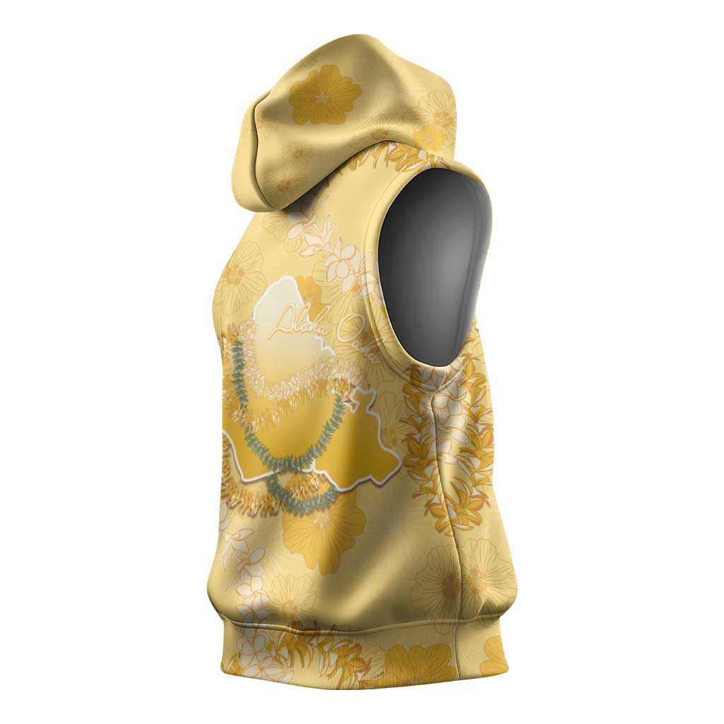 Hawaii Oahu Island Flowers Lei Sleeveless Hoodie Yellow Ilima Mix Plumeria LT7 - Polynesian Pride