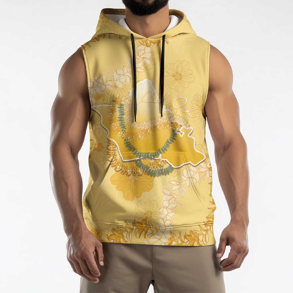 Hawaii Oahu Island Flowers Lei Sleeveless Hoodie Yellow Ilima Mix Plumeria LT7 - Polynesian Pride