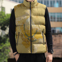 Hawaii Oahu Island Flowers Lei Sleeveless Puffer Jacket Yellow Ilima Mix Plumeria