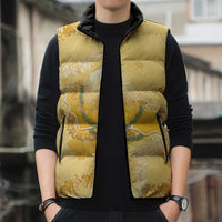 Hawaii Oahu Island Flowers Lei Sleeveless Puffer Jacket Yellow Ilima Mix Plumeria