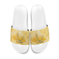 Hawaii Oahu Island Flowers Lei Slide Sandals Yellow Ilima Mix Plumeria