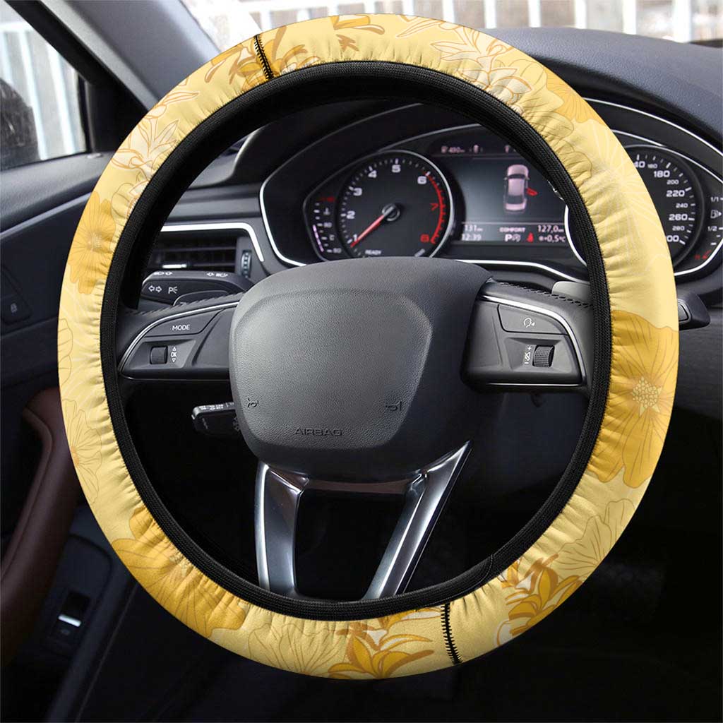 Hawaii Oahu Island Flowers Lei Steering Wheel Cover Yellow Ilima Mix Plumeria LT7 - Polynesian Pride