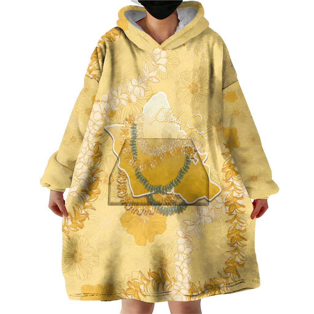 Hawaii Oahu Island Flowers Lei Wearable Blanket Hoodie Yellow Ilima Mix Plumeria LT7 - Polynesian Pride
