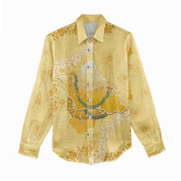 Hawaii Oahu Island Flowers Lei Women Casual Shirt Yellow Ilima Mix Plumeria