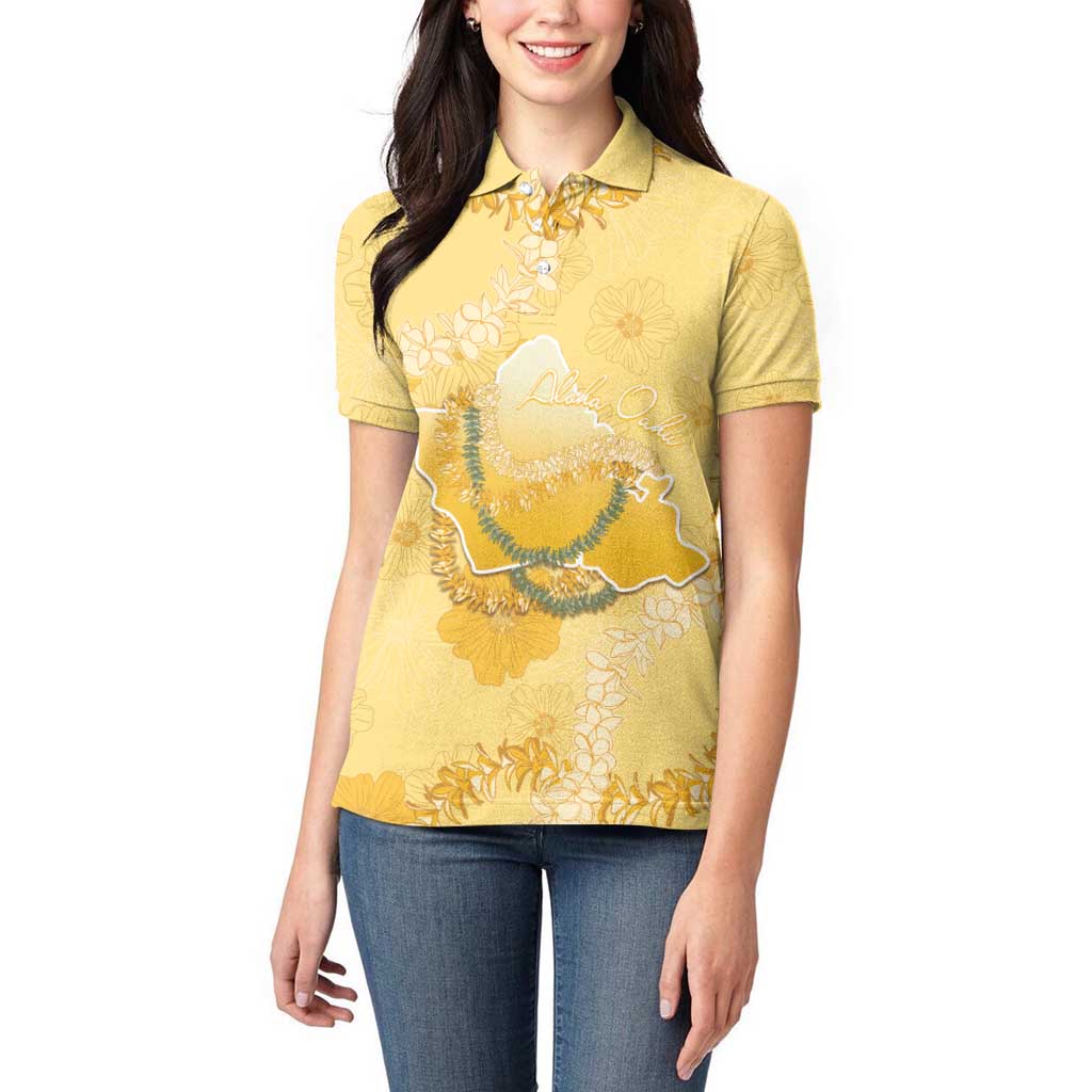 Hawaii Oahu Island Flowers Lei Women Polo Shirt Yellow Ilima Mix Plumeria