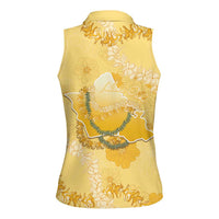 Hawaii Oahu Island Flowers Lei Women Sleeveless Polo Shirt Yellow Ilima Mix Plumeria
