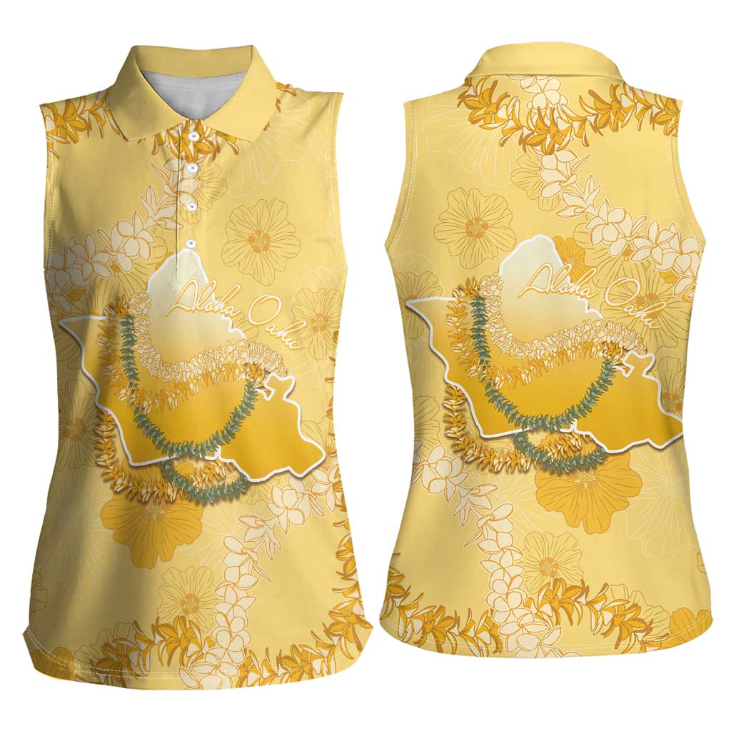 Hawaii Oahu Island Flowers Lei Women Sleeveless Polo Shirt Yellow Ilima Mix Plumeria