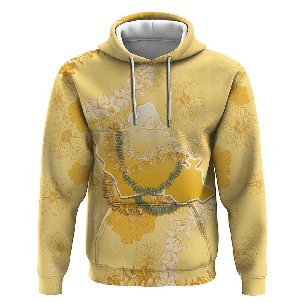 Hawaii Oahu Island Flowers Lei Zip Hoodie Yellow Ilima Mix Plumeria LT7 Pullover Hoodie Yellow - Polynesian Pride