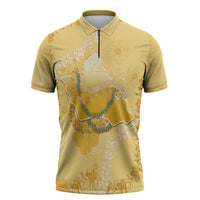 Hawaii Oahu Island Flowers Lei Zipper Polo Shirt Yellow Ilima Mix Plumeria LT7 Yellow - Polynesian Pride