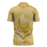 Hawaii Oahu Island Flowers Lei Zipper Polo Shirt Yellow Ilima Mix Plumeria LT7 - Polynesian Pride