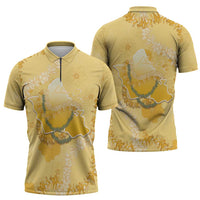 Hawaii Oahu Island Flowers Lei Zipper Polo Shirt Yellow Ilima Mix Plumeria LT7 - Polynesian Pride