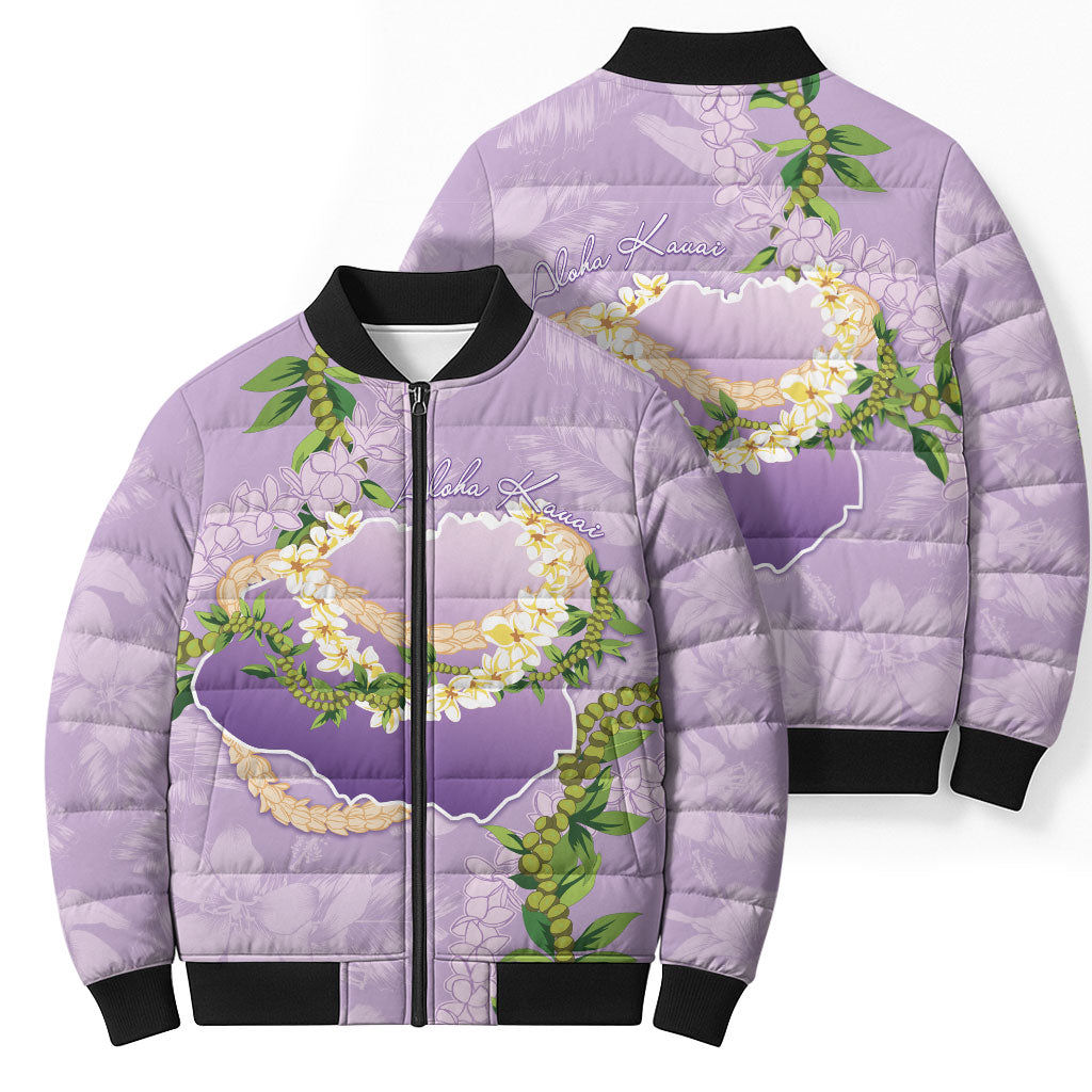 Hawaii Kauai Island Flowers Lei Bomber Puffer Jacket Mokihana Lei