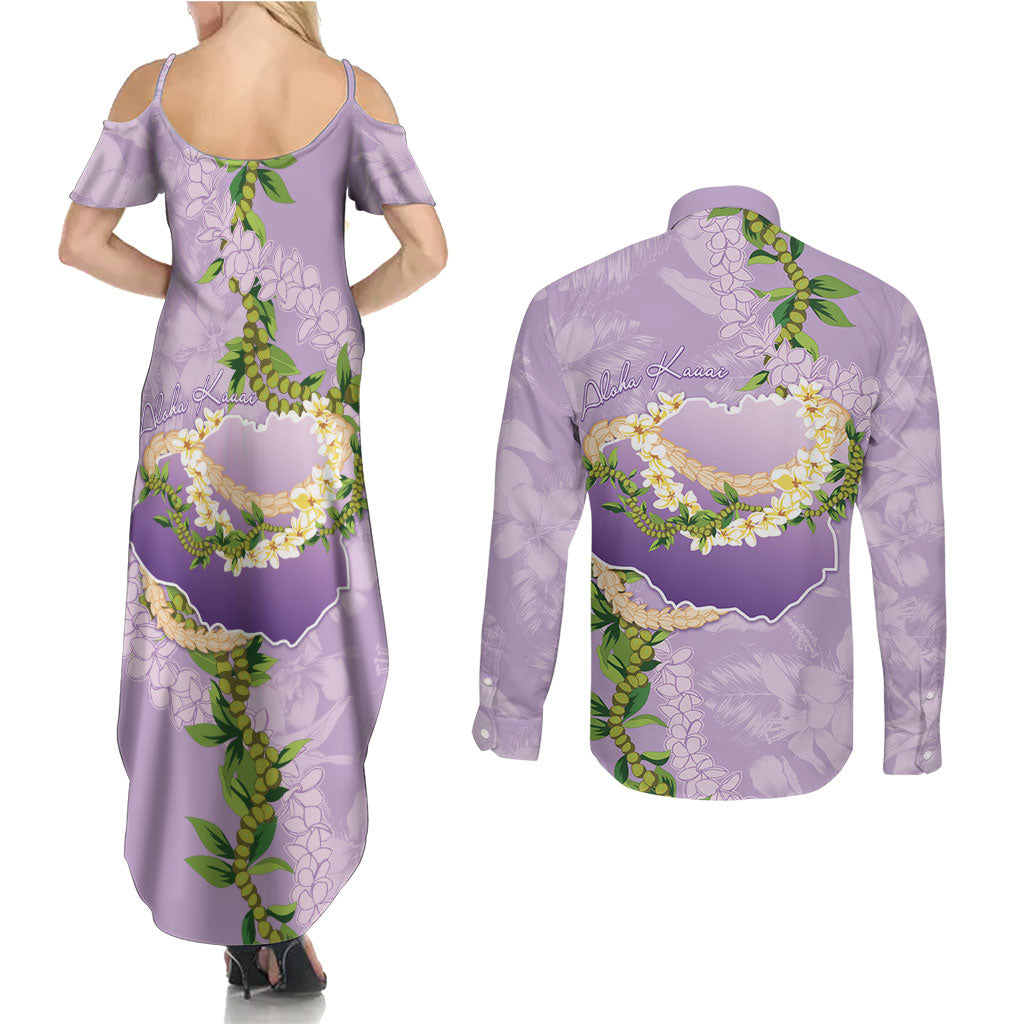 Hawaii Kauai Island Flowers Lei Couples Matching Summer Maxi Dress and Long Sleeve Button Shirt Mokihana Lei LT7 - Polynesian Pride