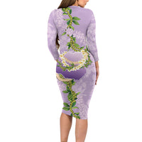 Hawaii Kauai Island Flowers Lei Family Matching Long Sleeve Bodycon Dress and Hawaiian Shirt Mokihana Lei LT7 - Polynesian Pride