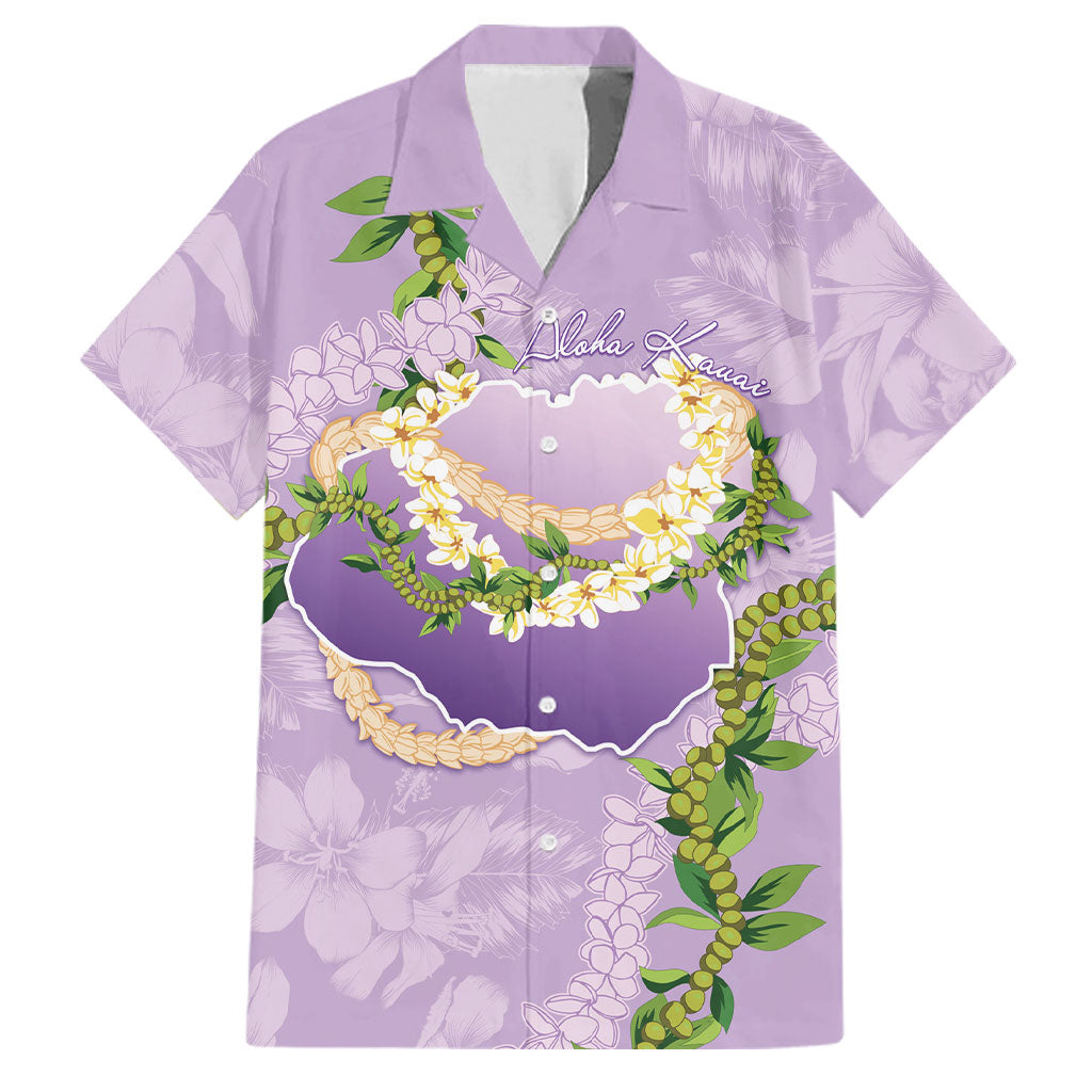 Hawaii Kauai Island Flowers Lei Family Matching Off Shoulder Short Dress and Hawaiian Shirt Mokihana Lei LT7 Dad's Shirt - Short Sleeve Lavender - Polynesian Pride