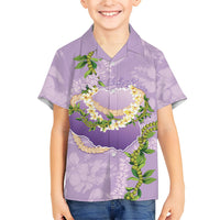 Hawaii Kauai Island Flowers Lei Family Matching Puletasi and Hawaiian Shirt Mokihana Lei LT7 Son's Shirt Lavender - Polynesian Pride
