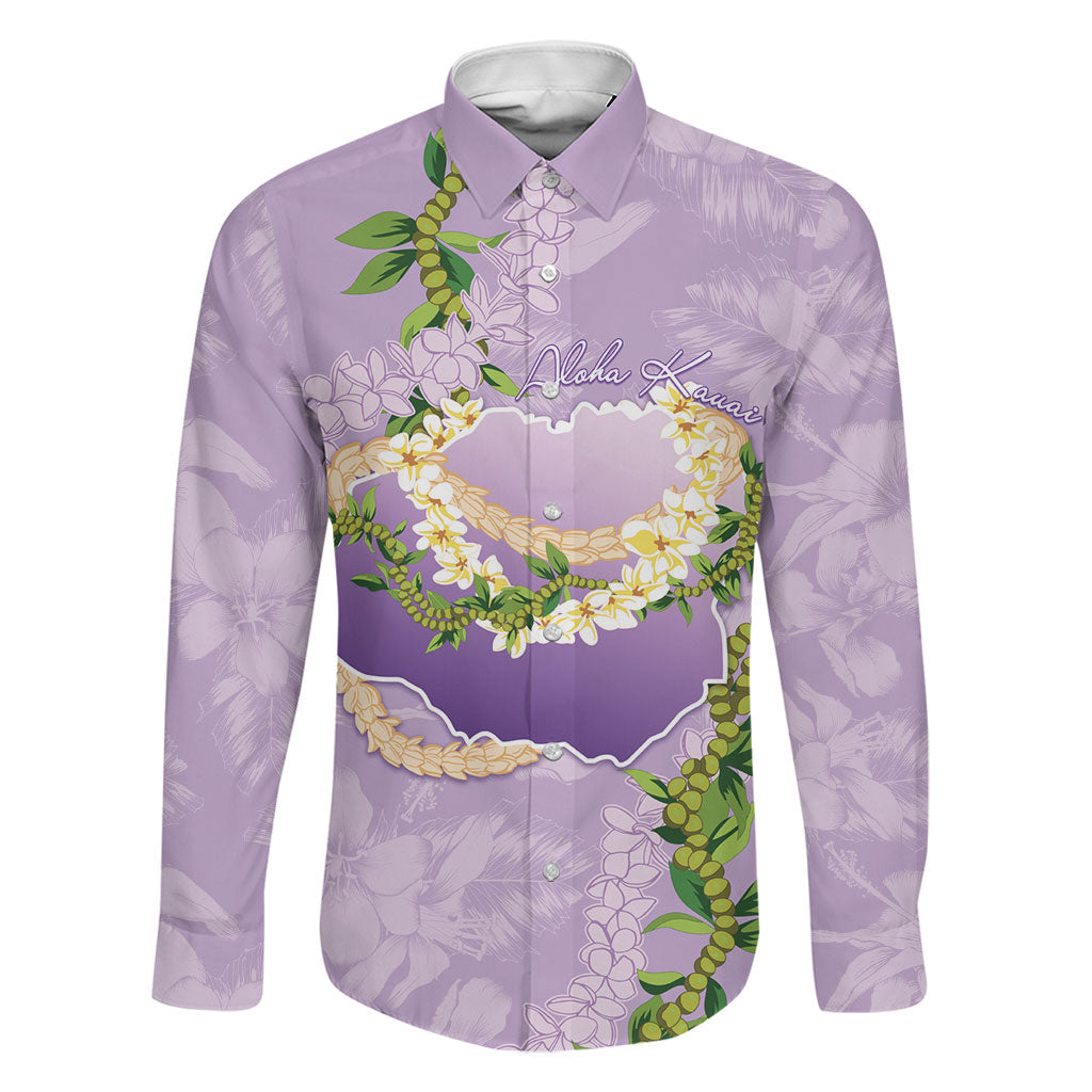 Hawaii Kauai Island Flowers Lei Family Matching Tank Maxi Dress and Hawaiian Shirt Mokihana Lei LT7 Dad's Shirt - Long Sleeve Lavender - Polynesian Pride