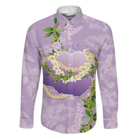 Hawaii Kauai Island Flowers Lei Family Matching Tank Maxi Dress and Hawaiian Shirt Mokihana Lei LT7 Dad's Shirt - Long Sleeve Lavender - Polynesian Pride