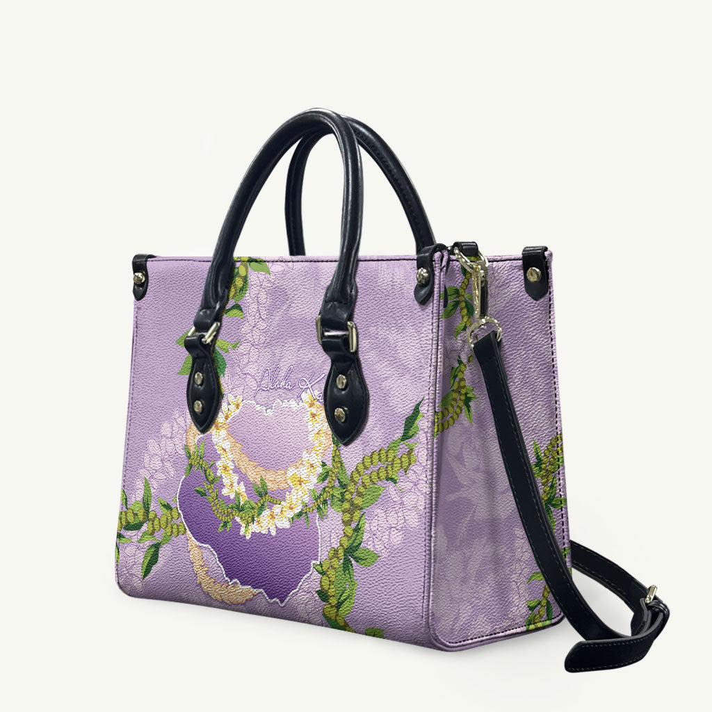 Hawaii Kauai Island Flowers Lei Leather Bag Mokihana Lei LT7 Lavender - Polynesian Pride