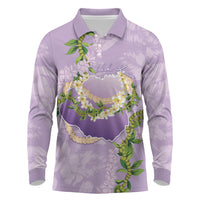 Hawaii Kauai Island Flowers Lei Long Sleeve Polo Shirt Mokihana Lei LT7 Lavender - Polynesian Pride