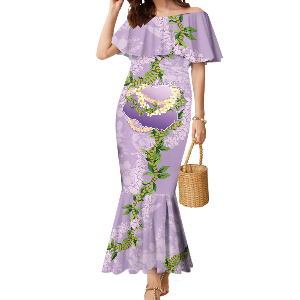 Hawaii Kauai Island Flowers Lei Mermaid Dress Mokihana Lei LT7 Women Lavender - Polynesian Pride