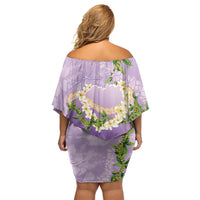 Hawaii Kauai Island Flowers Lei Off Shoulder Short Dress Mokihana Lei LT7 - Polynesian Pride